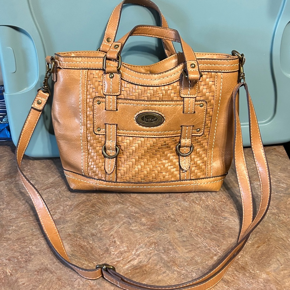 B.O.C. Born Concept Brown Vinyl  Woven Versatile Handles Shoulder Bag